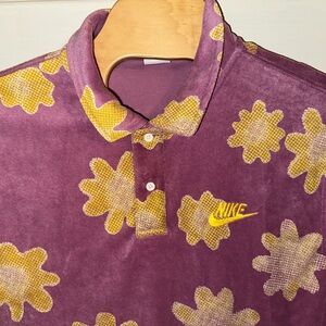 Nike Men's Purple and Yellow Floral Polo Shirt